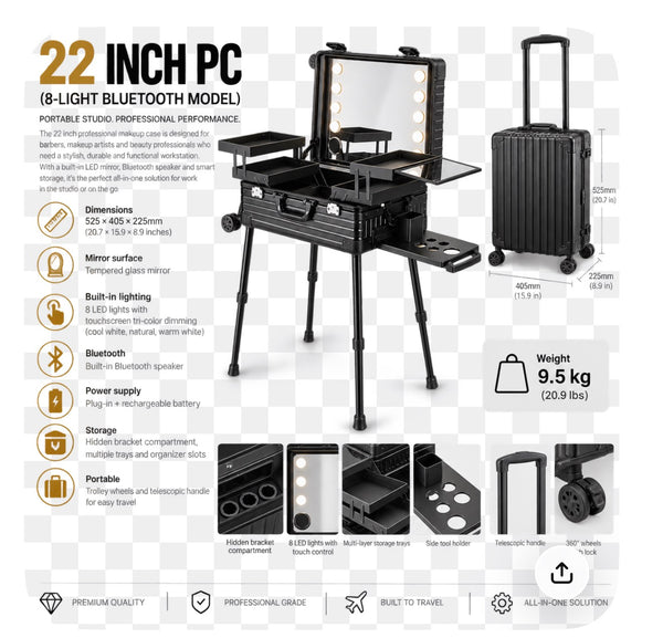 Skillz Professional Portable Barber Station (22-inch LED Edition)